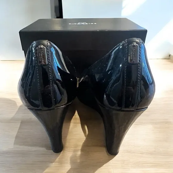Coach Roni Patent Wedge Heels - A01439 - Womens Size 7.5 M - Black