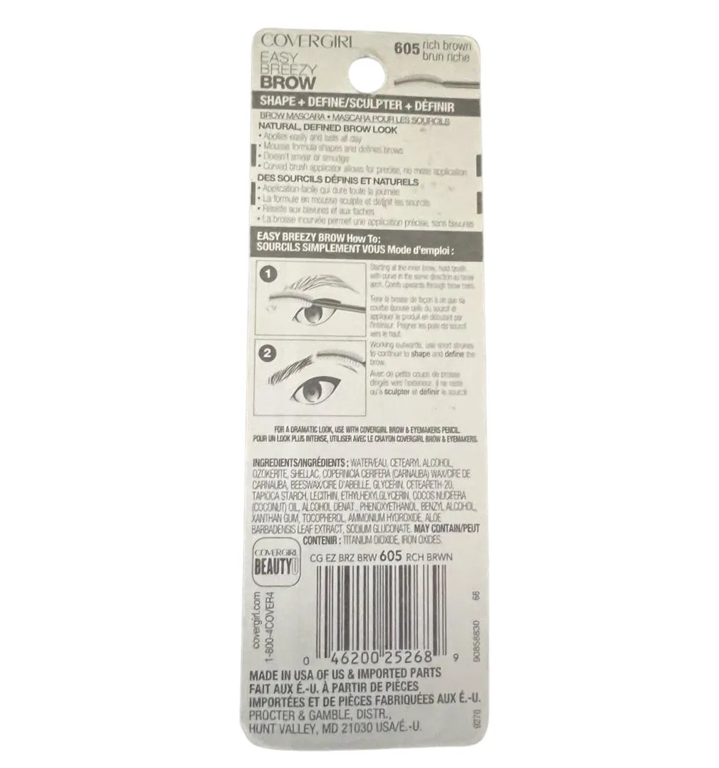 CoverGirl Easy Breezy Brow Shape & Define Mascara, Rich Brown 605