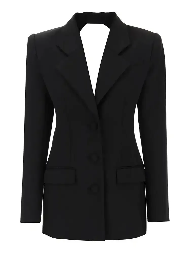 Cutout Back Diamond Crystal Black Blazer