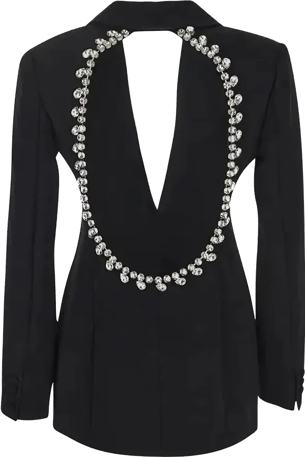 Cutout Back Diamond Crystal Black Blazer