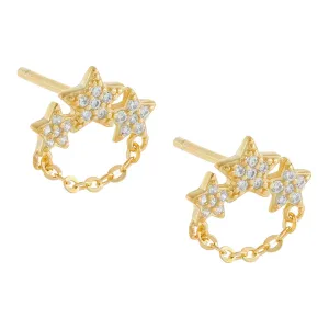 CZ Mini Three Star Chain Stud Earring
