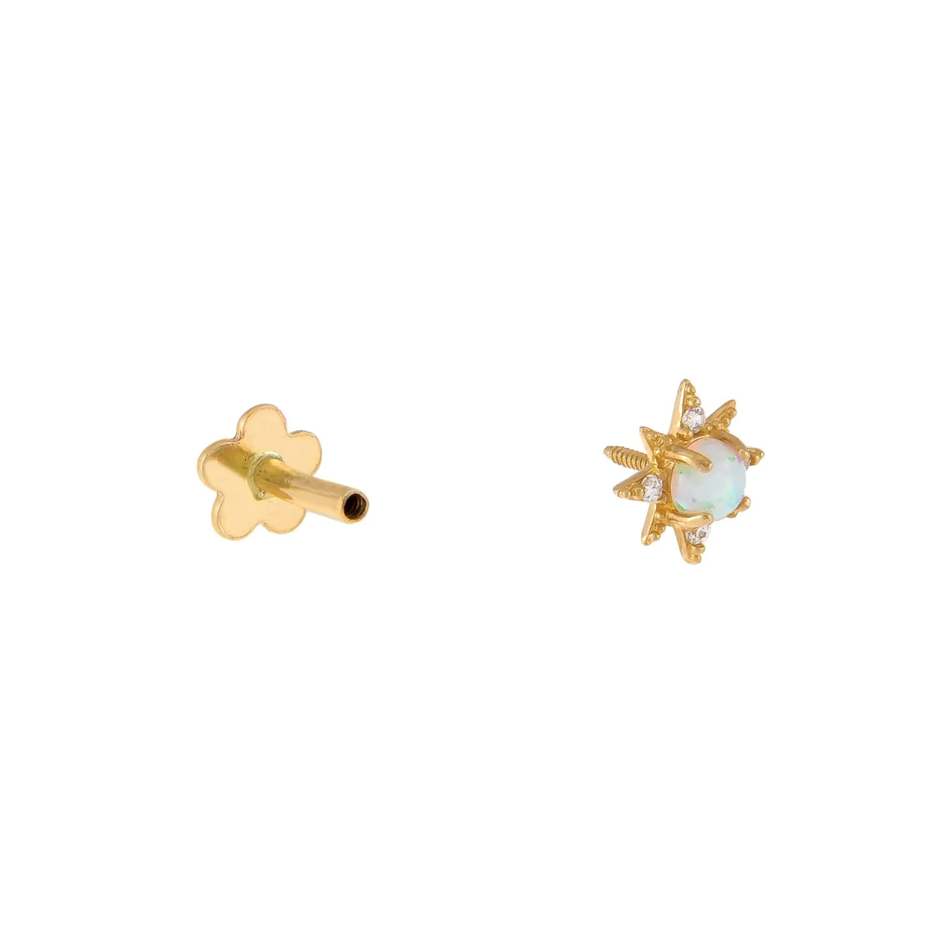 CZ Opal Starburst Threaded Stud Earring 14K
