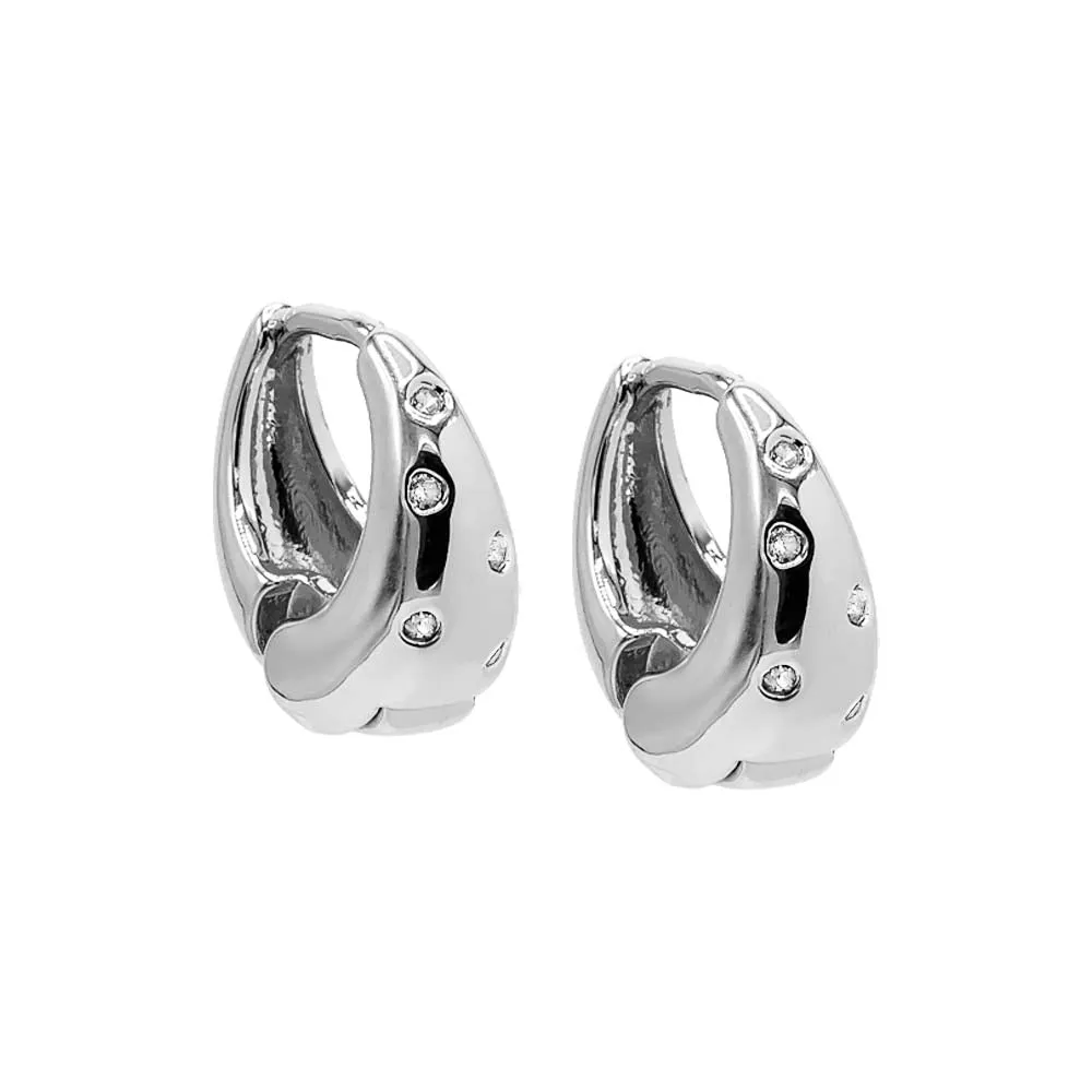 CZ Scattered Indented Graduated Hoop Earring