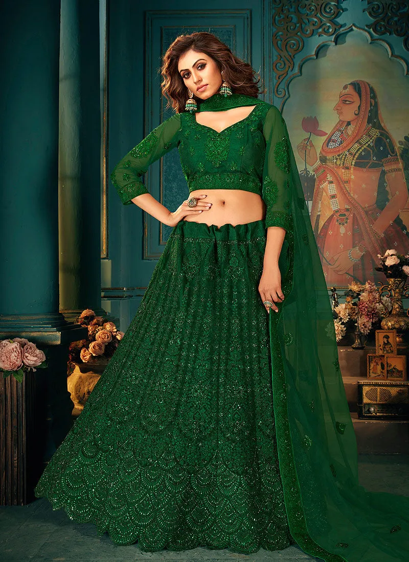 Dark Green Embroidered Wedding Lehenga Choli