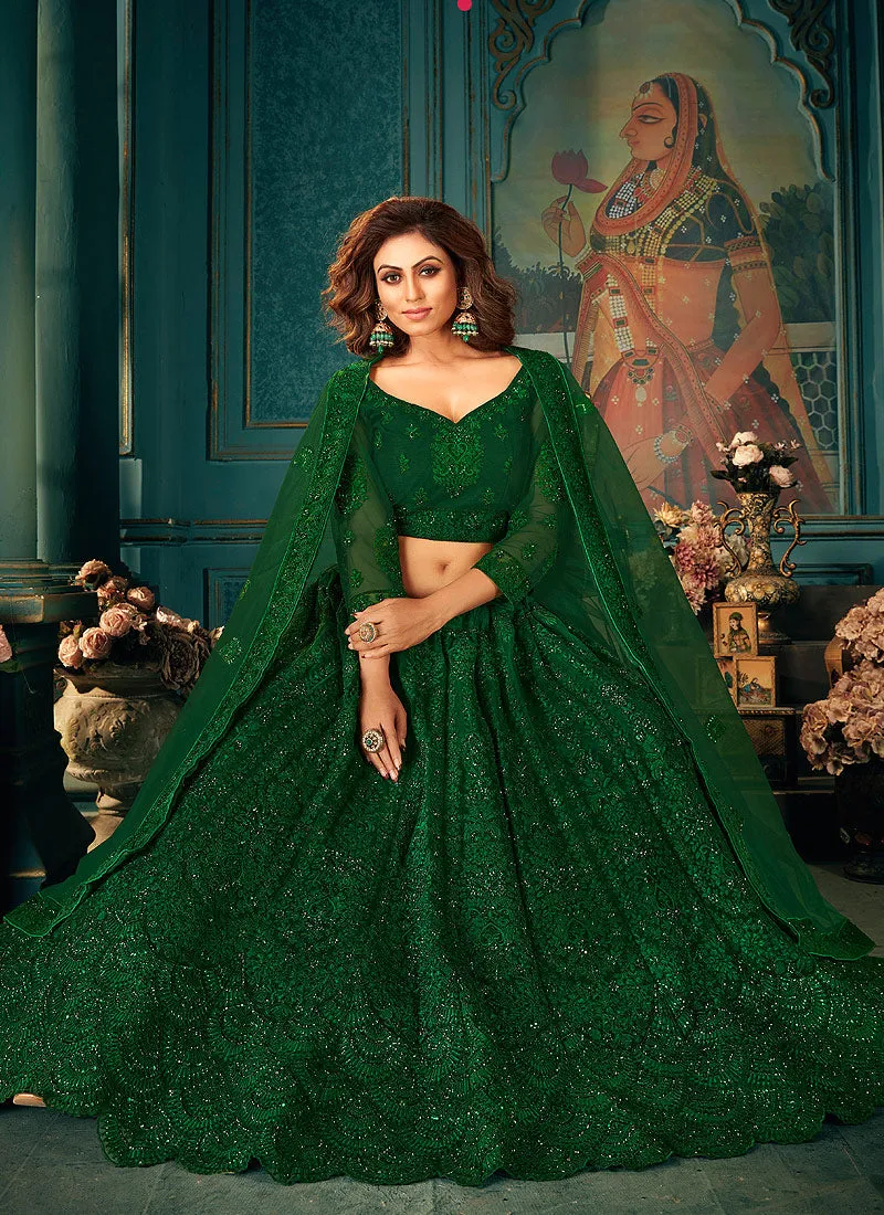 Dark Green Embroidered Wedding Lehenga Choli