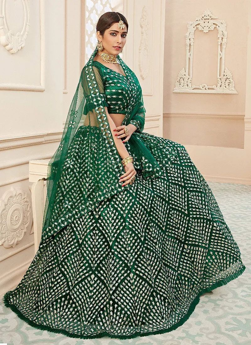 Dark Green Sequence Embroidered Lehenga Choli
