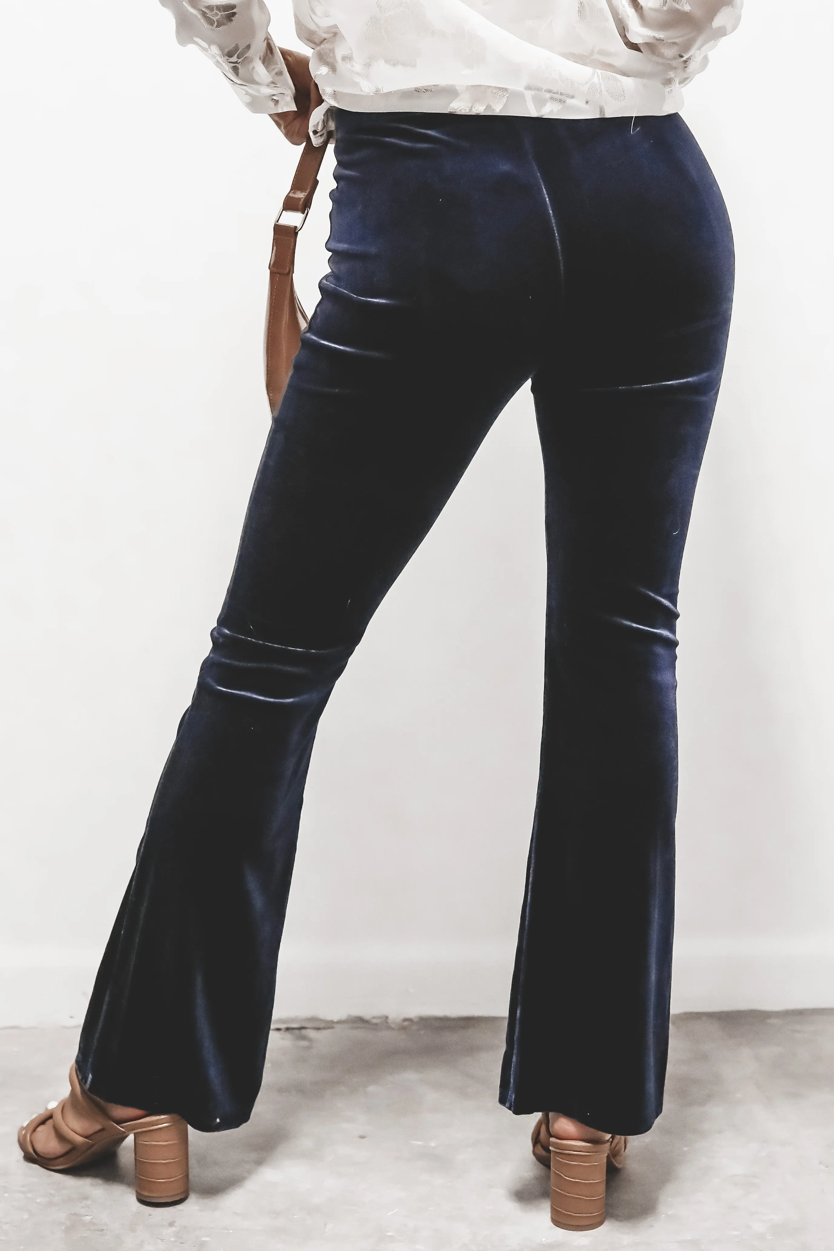 DEAL SAGE THE LABEL Misty Navy Velvet Flared Pants