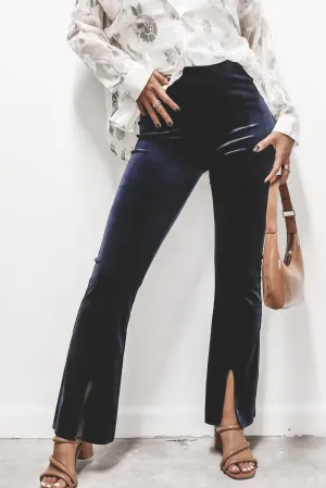 DEAL SAGE THE LABEL Misty Navy Velvet Flared Pants