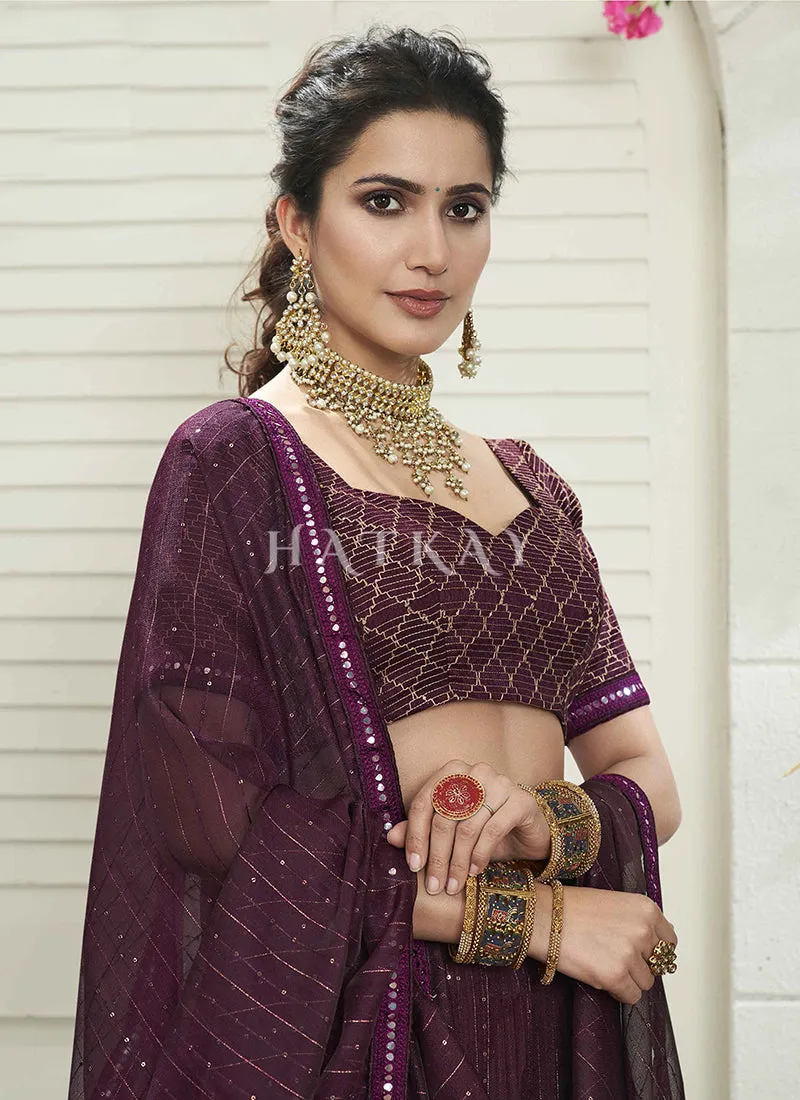 Deep Wine Embroidered Bollywood Lehenga Choli