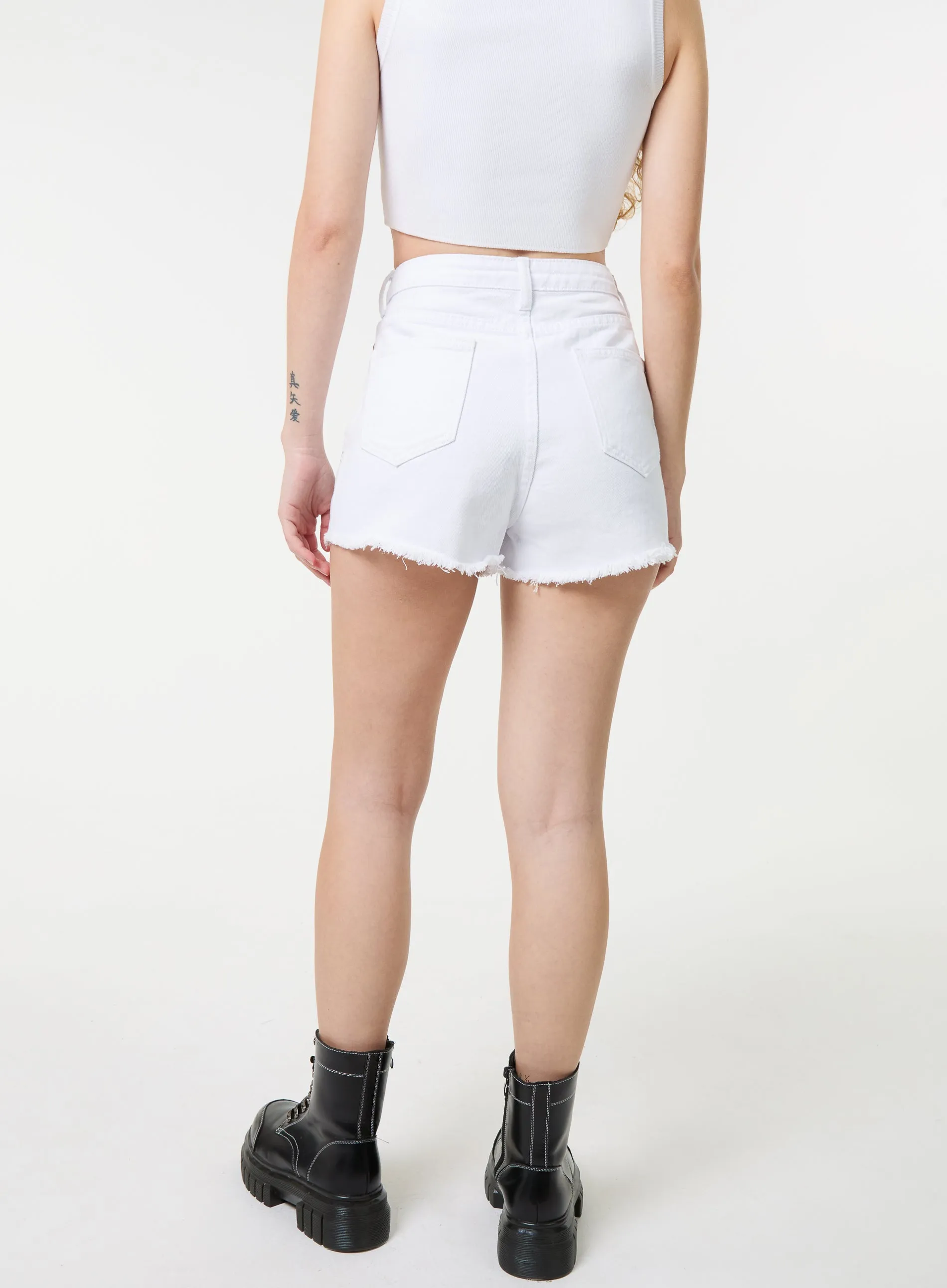 Denim Glitter Effect Diamante Shorts