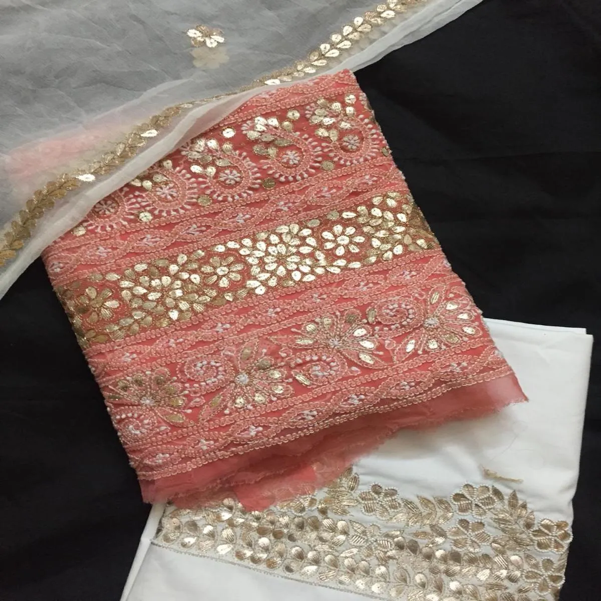 Designer Rose Pink Chikankari Gota Work Salwar Suits unstitched Material online