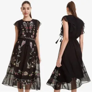Desigual Vest Sandy Embroidered Midi Dress