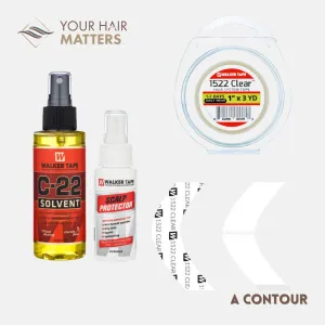 EASY INSTALL KIT *PLUS* - For Hair System DAILY WEAR with TAPE ROLL, 36 CONTOUR STRIPS, C22 SOLVENT, and SCALP PROTECTOR (WALKER)