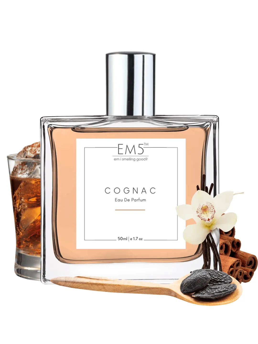 EM5™ C0GNAC Unisex Perfume EDP Spray for Men & Women | Woody Amber Warm Spicy Accords Fragrance | Luxury Gift for Him / Her | Variants Available: 50 ml Spray / 15 ml Spray