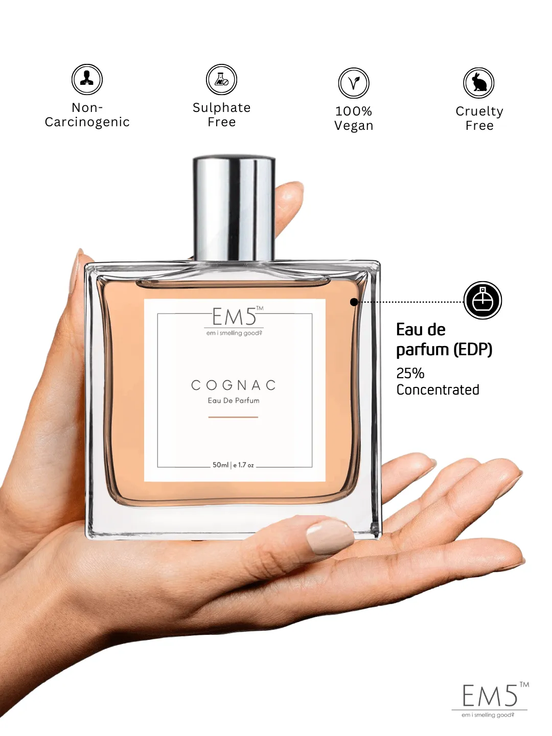 EM5™ C0GNAC Unisex Perfume EDP Spray for Men & Women | Woody Amber Warm Spicy Accords Fragrance | Luxury Gift for Him / Her | Variants Available: 50 ml Spray / 15 ml Spray