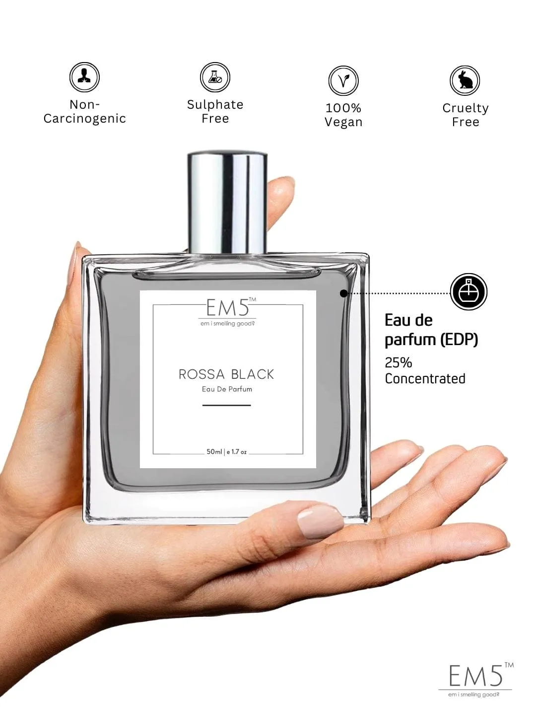EM5™ Rossa Black Perfume EDP Spray for Men | Amber Musky Warm Spicy Fragrance | Luxury Gift for Him | Variants Available: 50 ml Spray / 15 ml Spray