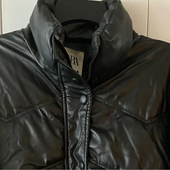 EUC ZARA Puffer, Moto Jacket, Faux Leather, Full hidden zip,Full snap,Sz XS