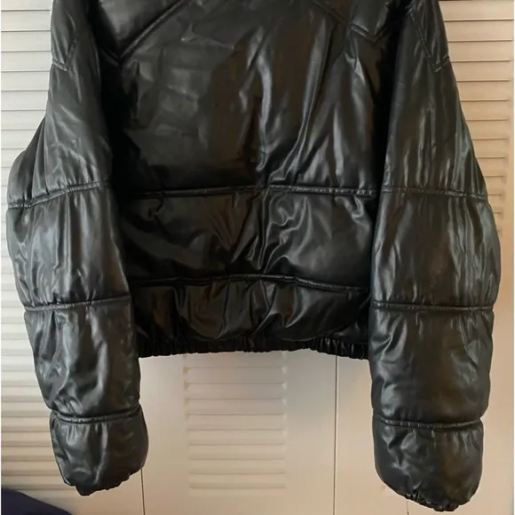 EUC ZARA Puffer, Moto Jacket, Faux Leather, Full hidden zip,Full snap,Sz XS