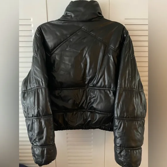 EUC ZARA Puffer, Moto Jacket, Faux Leather, Full hidden zip,Full snap,Sz XS
