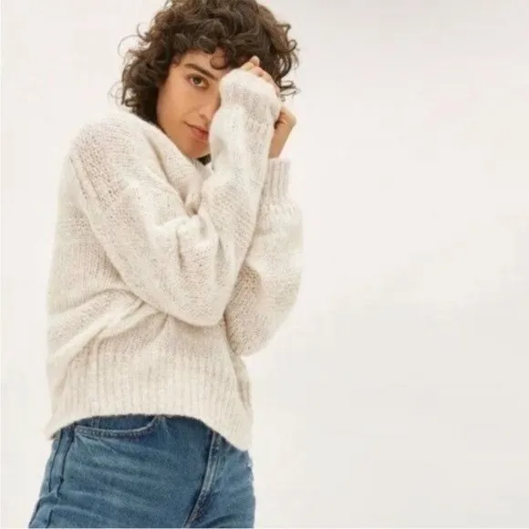 Everlane The Puff Sweater Alpaca Merino Wool Pima Cotton Cream Tan Size XS