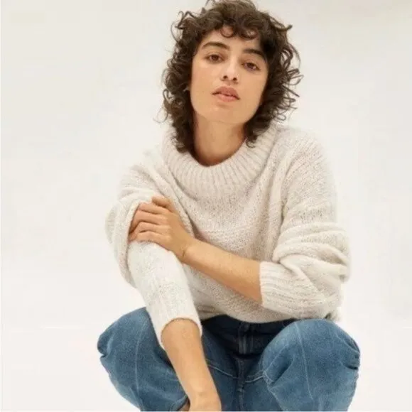 Everlane The Puff Sweater Alpaca Merino Wool Pima Cotton Cream Tan Size XS