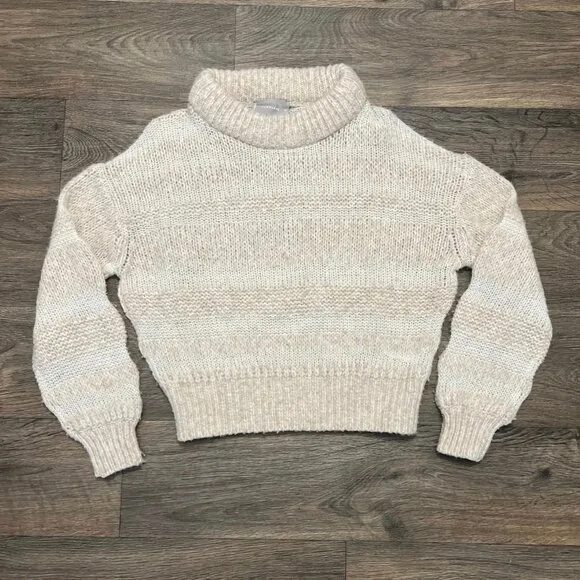Everlane The Puff Sweater Alpaca Merino Wool Pima Cotton Cream Tan Size XS