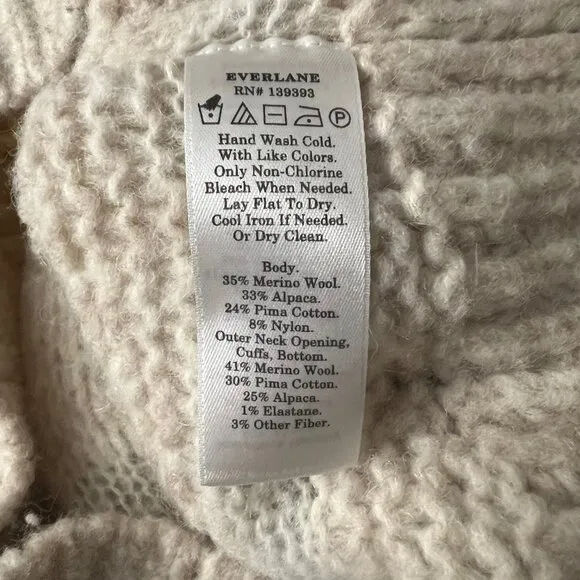 Everlane The Puff Sweater Alpaca Merino Wool Pima Cotton Cream Tan Size XS