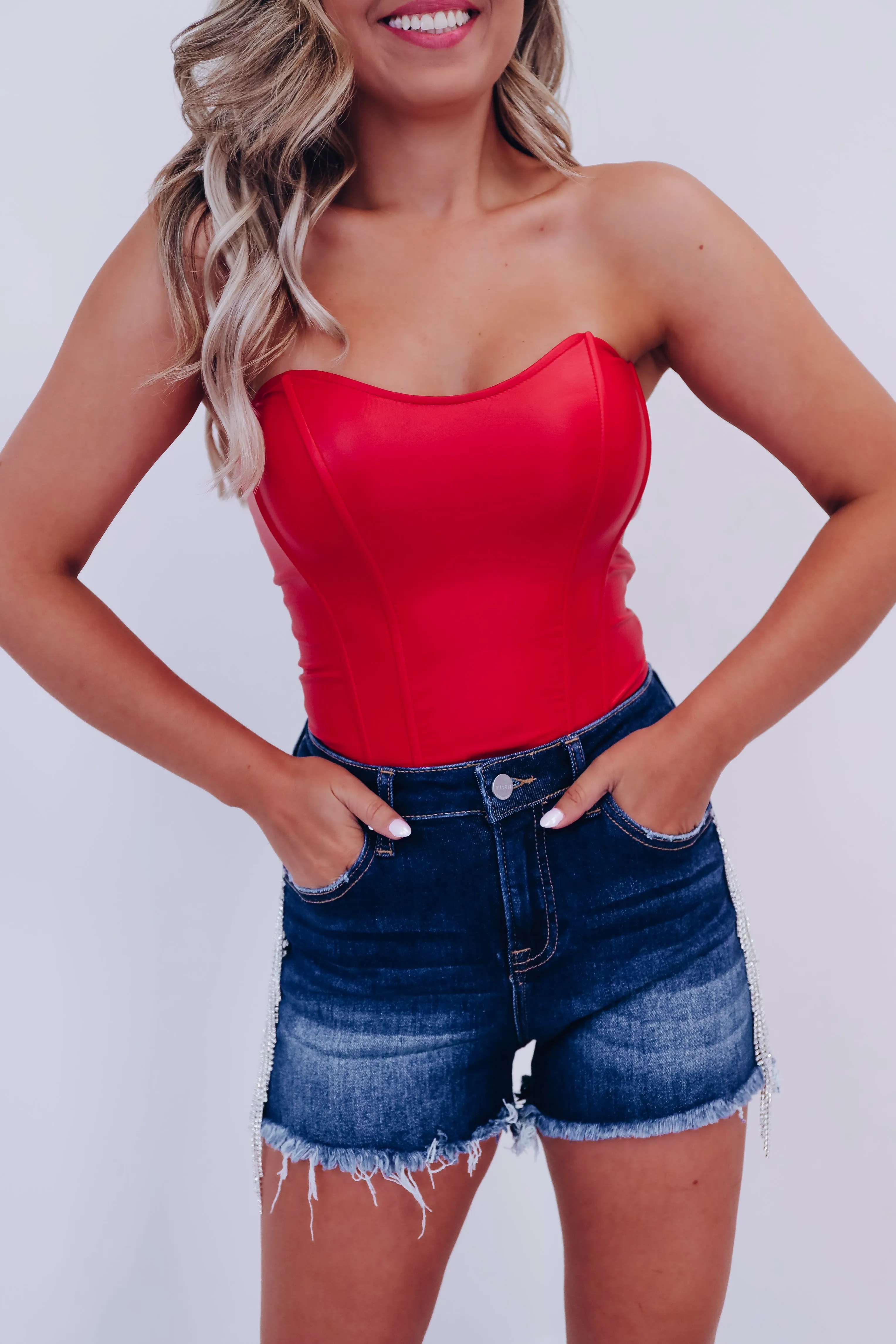 Farah Faux Leather Corset Top - Red