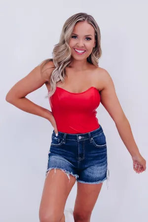Farah Faux Leather Corset Top - Red