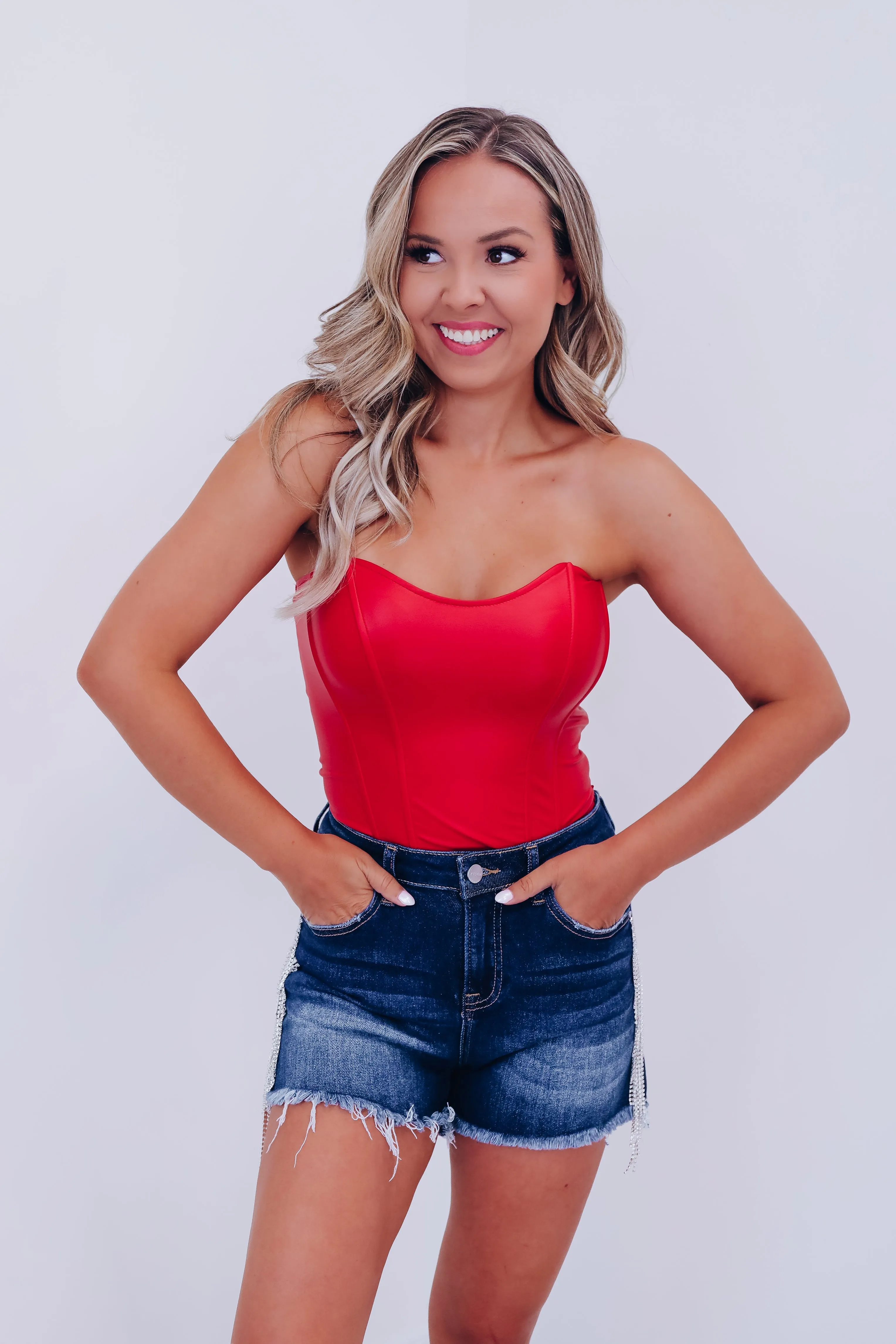 Farah Faux Leather Corset Top - Red