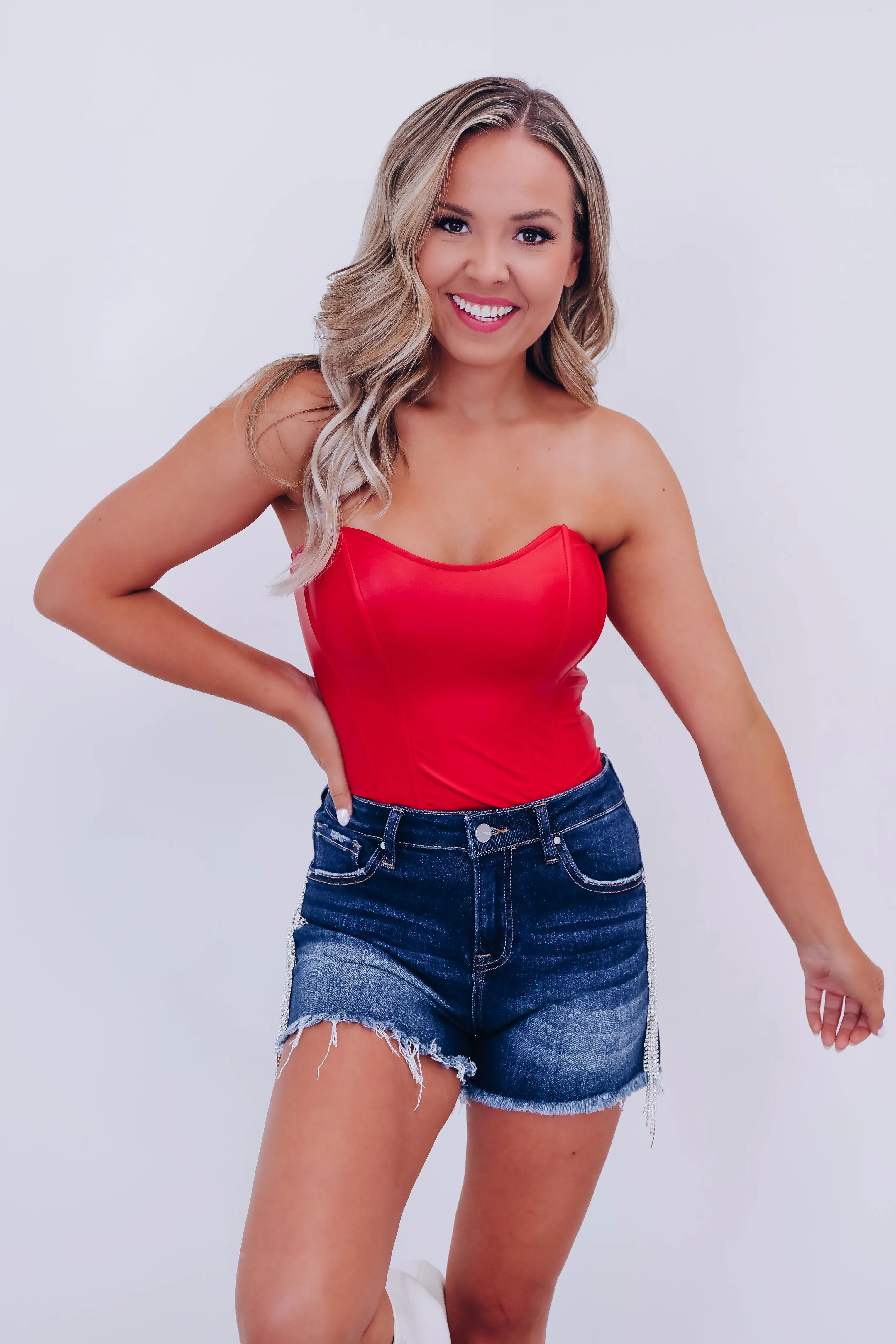 Farah Faux Leather Corset Top - Red