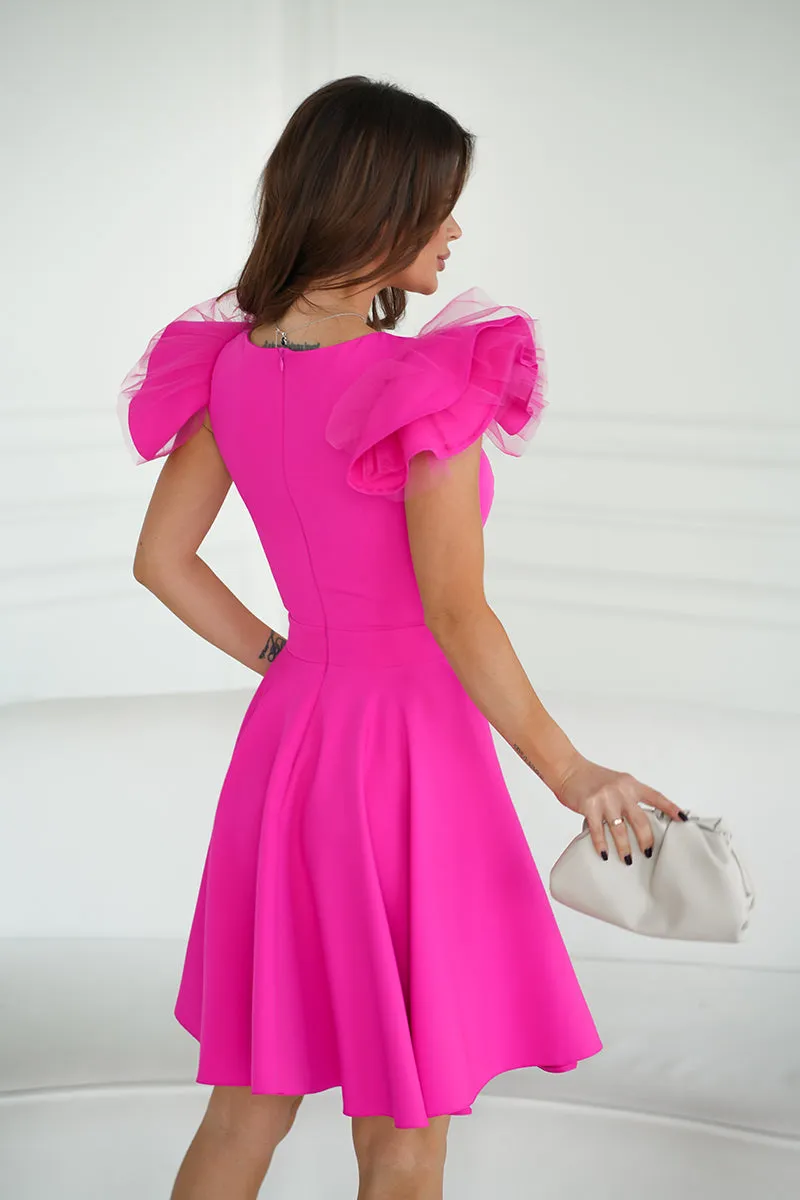 Fit and Flare Dress with Ruffled Sleeves