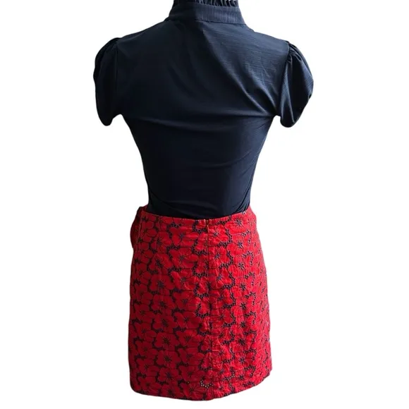 Francesca’s Red Floral Ruffle Skirt &amp; Navy Ruffle Blouse 2 piece Bundle M NWT