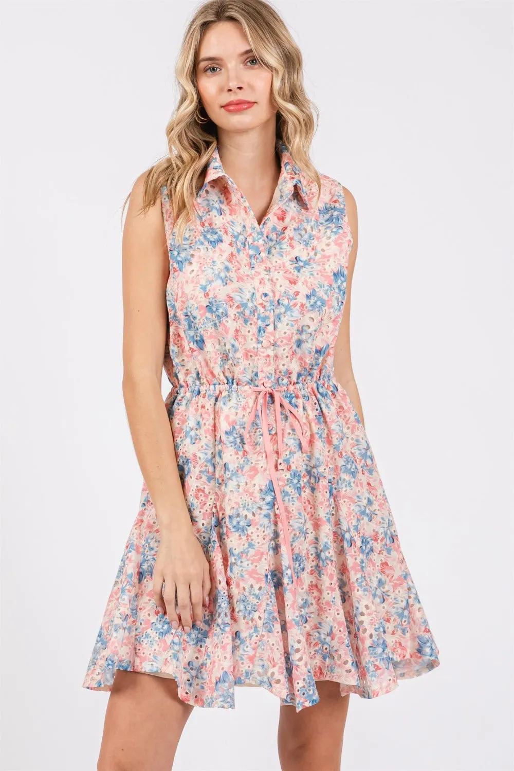 GeeGee Floral Eyelet Sleeveless Mini Dress