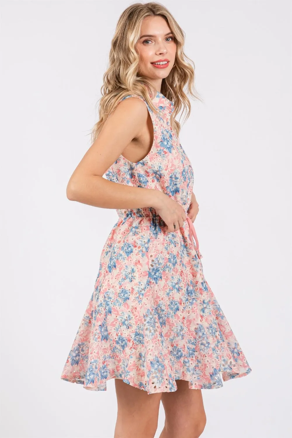 GeeGee Floral Eyelet Sleeveless Mini Dress