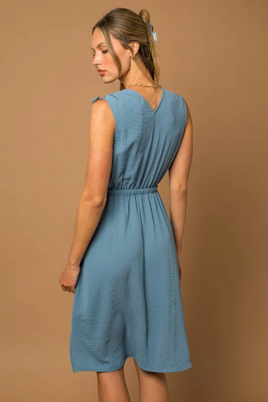 Gilli Sleeveless V-neck Shoulder Ruching Mini Dress