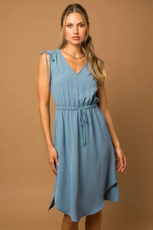 Gilli Sleeveless V-neck Shoulder Ruching Mini Dress