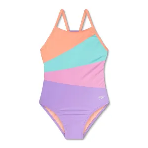 Girl's Youth Radiating Splice One Piece Swimsuit
