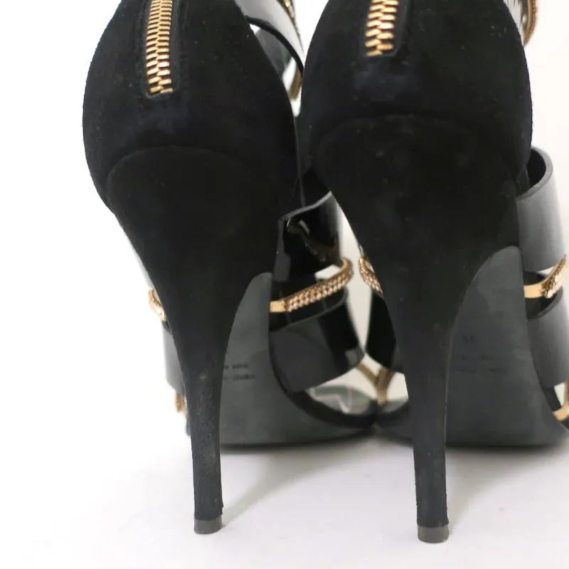 Giuseppe Zanotti x Balmain Sandal Boot Crystal-Trim Black Patent & Suede Size 39