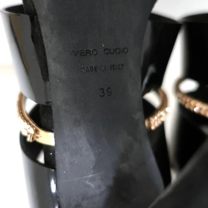 Giuseppe Zanotti x Balmain Sandal Boot Crystal-Trim Black Patent & Suede Size 39