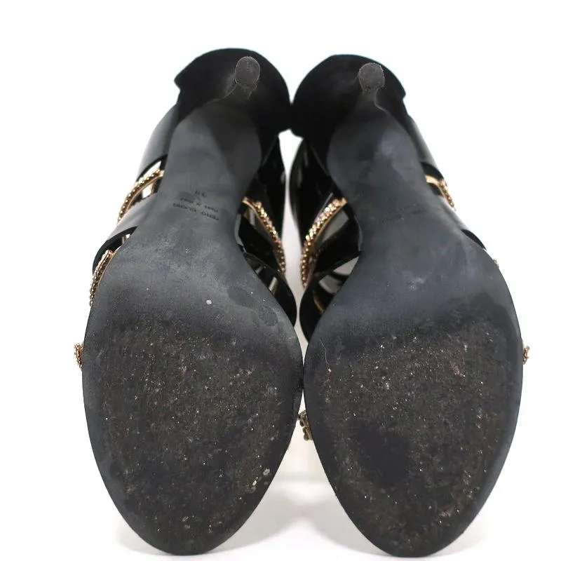 Giuseppe Zanotti x Balmain Sandal Boot Crystal-Trim Black Patent & Suede Size 39