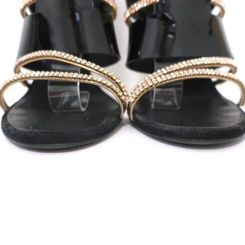 Giuseppe Zanotti x Balmain Sandal Boot Crystal-Trim Black Patent & Suede Size 39