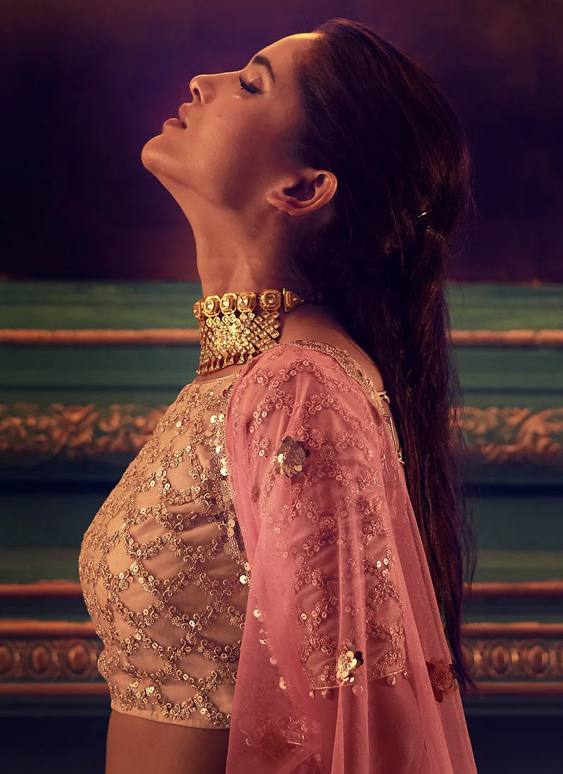 Golden Pink Indo Western Lehenga Choli