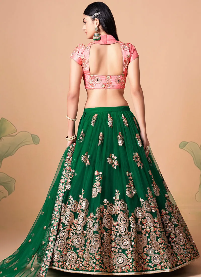 Green And Pink Multi Embroidery Wedding Lehenga Choli