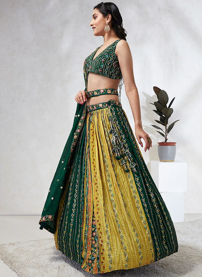 Green Multicoloured Tradition Embroidery Wedding Lehenga Choli