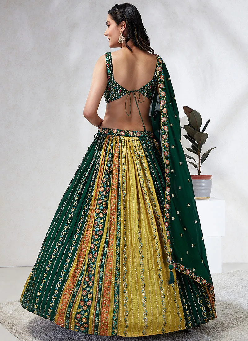 Green Multicoloured Tradition Embroidery Wedding Lehenga Choli