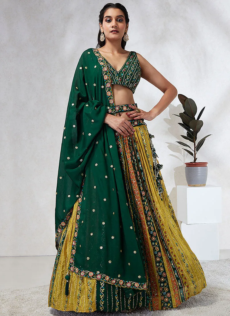 Green Multicoloured Tradition Embroidery Wedding Lehenga Choli