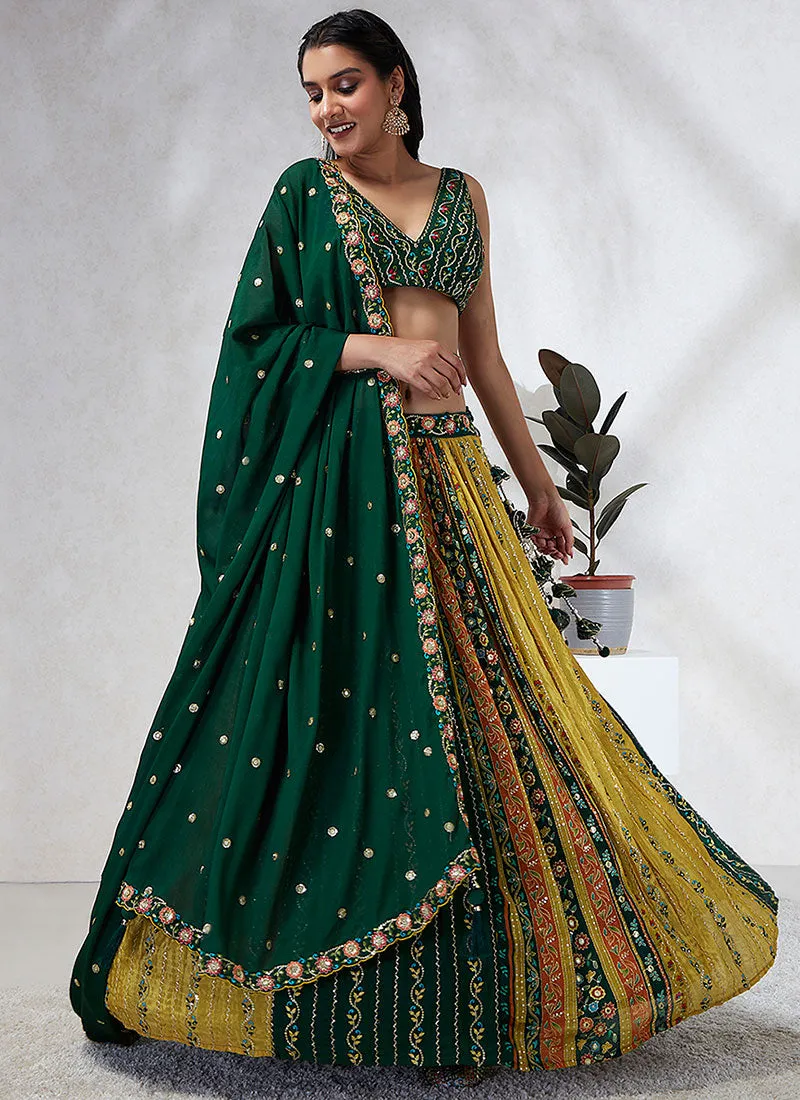Green Multicoloured Tradition Embroidery Wedding Lehenga Choli