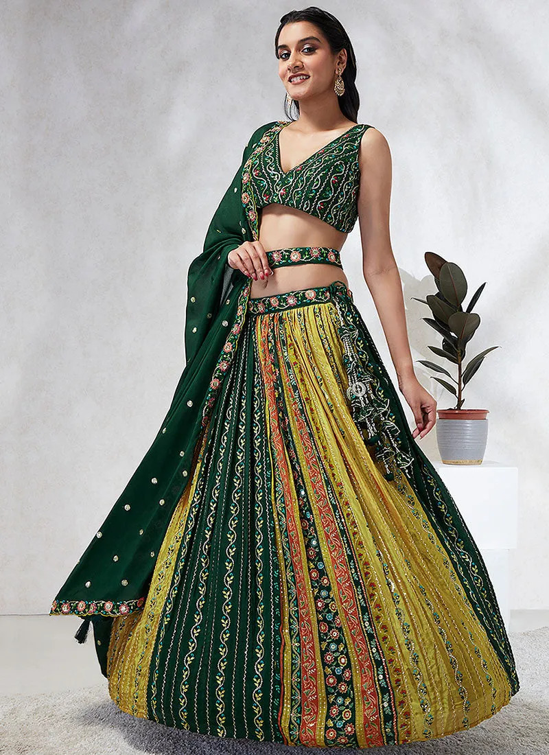 Green Multicoloured Tradition Embroidery Wedding Lehenga Choli