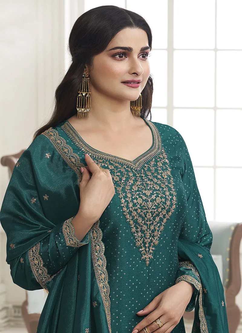 Green Sequence Embroidery Festive Pant Style Suit